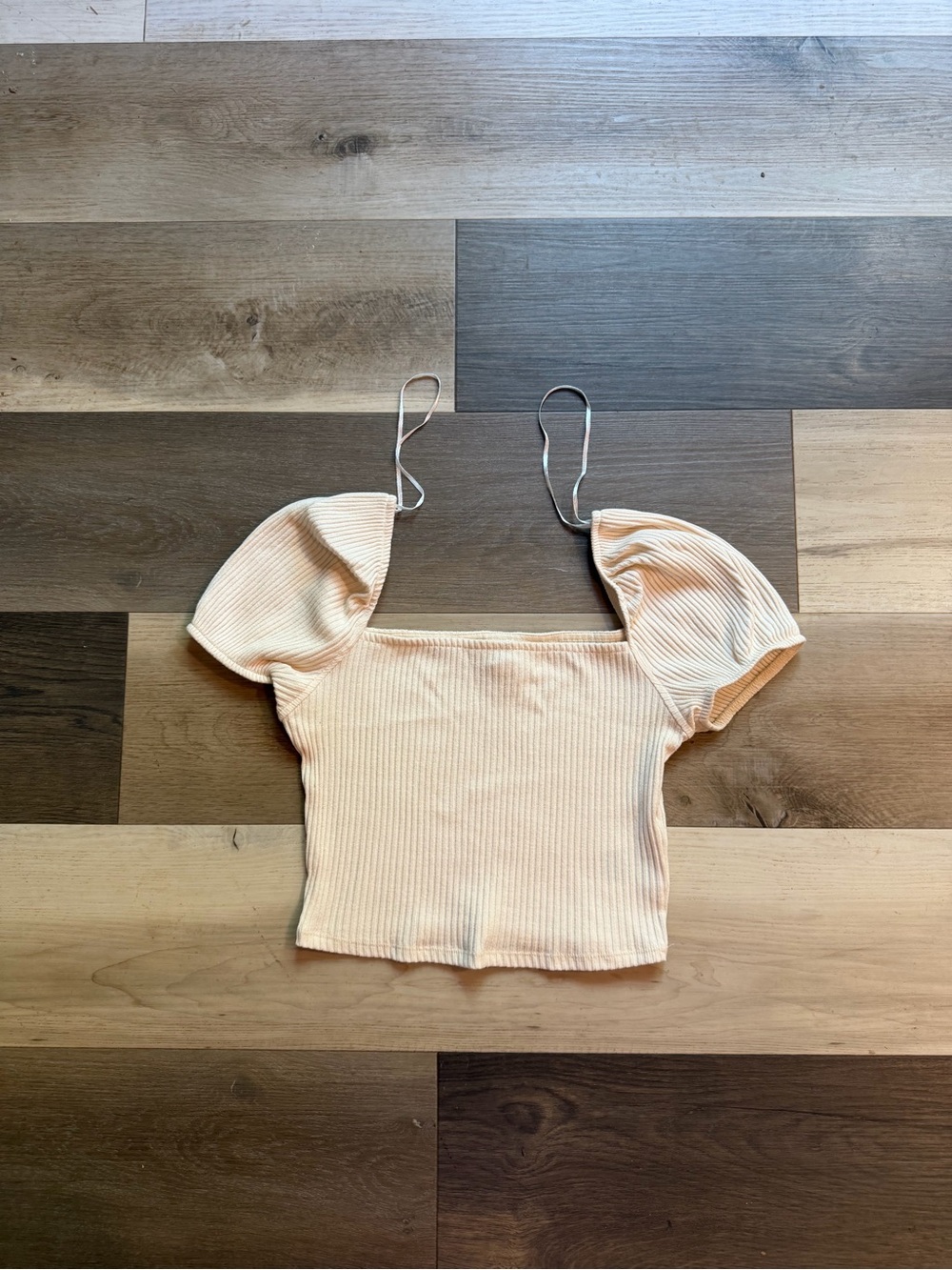 Women’s Ribbed Puff Sleeve Crop Top - Cream